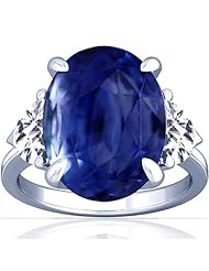 14K White Gold Oval Cut Blue Sapphire Three Stone Ring (GIA Certificate)