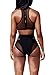 Pink Queen Women's Back Zip Mesh Spicy High-Waist Racer Bikini Swimwear S Black