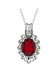 2.52 Ct Oval Ruby Red Mystic Quartz and White Topaz 14k White Gold Pendant