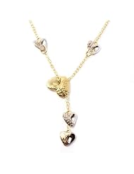 14k Two Tone Yellow and White Gold 16.2 Grams Polished and Textured 3.25" Dangling Hearts Necklace, 20" with Lobster Claw Clasp. Made in Italy