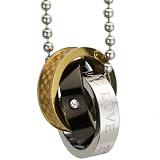 Eternal Love Stainless Steel Interlocking Triple Rings Black Pendant Necklace