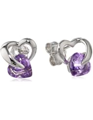 10k White Gold Heart Amethyst Earrings