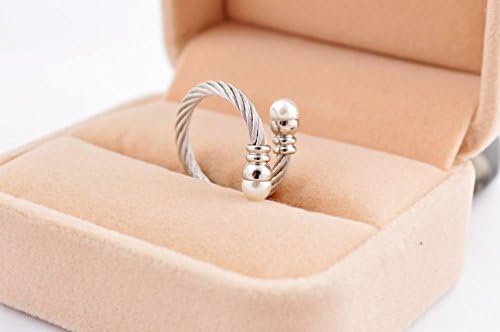 Jewelryfinds European Upscale Steel Rings Lady Titanium Steel Inlaid Pearl Christmas Prom