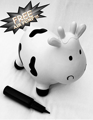 Season 1: THE BOUNCING COW (White) - Inflatable Bouncing Toy Cow with Pump for Baby Boys or Girls - Ride, Bounce, or Hop on It - Swim, Bath, or Just Play with It - Pool Rubber Buddy - Air Stuffed Farm Animal Pet for Children - Kids Love This Gift - Recyclable Packaging