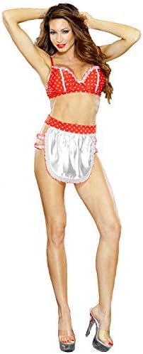 Padded Bra, Panties, &amp; Apron Set White/Red (Medium)