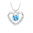 Blue Topaz Kiss Silver Heart Pendant Necklace by The Bradford Exchange