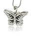 White Gold Plated Silver Crystal Butterfly Onyx Necklace Jewelry