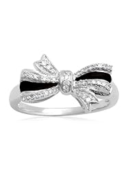 Sterling Silver Black Enamel Bow Diamond Ring (1/10 cttw, I-J Color, I2-I3 Clarity)