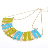 Fashion Golden Green & Blue Acrylic Piano Key Style Pendant Necklace