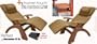 The Perfect Chair Recliner SET - 2 Walnut Manual Recline Bases + Mocha Leather Pads and a Wedge Spanner Table