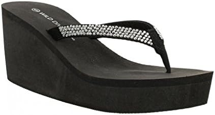 Wild Diva Women's Rhinestone Thong Wedge Sandal Acacia