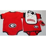Georgia Bulldogs NCAA Infants / Babys / Kids Red and Black Creeper, White Bib, and Bootie Set