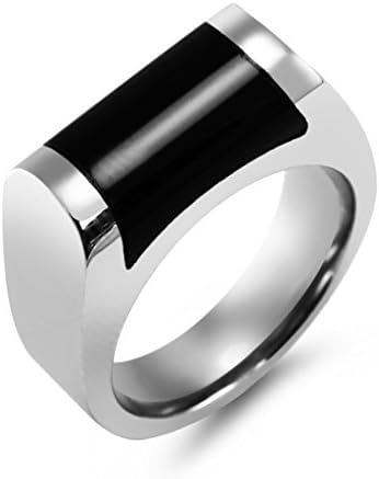 Men's Stainless Steel Two-Toned Black &amp; Silver Large Minimalist Ring