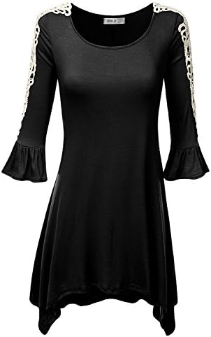 SJSP Bell Sleeve Soft Fabric Loose Fit Top Printed BLACK Tunic Top,Large,L