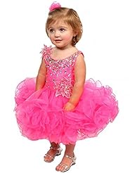 Girls Infant  Tiered Lace Organza Pageant Dress/Mini Dress  With Rhinestones