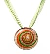 Necklace / Pendant - Round Murano Glass ~ Orange, Green, White & Copper (51)