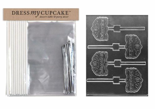 Dress My Cupcake DMCKITL046 Chocolate Candy Lollipop Packaging Kit with Mold, Quinceanera 15 on Tiara Lollipop