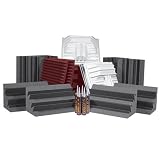 Auralex DLXPLUSCHA/BUR Deluxe Plus Roominator Kit:  24- 2'x2'x2 Wedge Panels-Burgundy; 8- LENRD Bass Traps-Charcoal; 6- T'Fusor diffusor and adhesive
