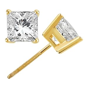 3.00ct. Princess Cut Diamond Stud Earrings 18k Yellow Gold (G-H, VS2-SI1)