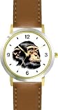 Chimpanzee Head Great Ape Animal - WATCHBUDDY&Acirc;&reg; DELUXE TWO-TONE THEME WATCH - Arabic Numbers - Brown Leather Strap-Women's Size-Small