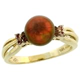 14k Gold Pearl Ring, w  Brilliant Cut Diamonds and 7.5mm Chocolate Pearl, 5 16 (7.5mm) wide