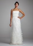 David's Bridal Wedding Dress: Tiered Organza Gown with Jewled Waist Style 231M22790