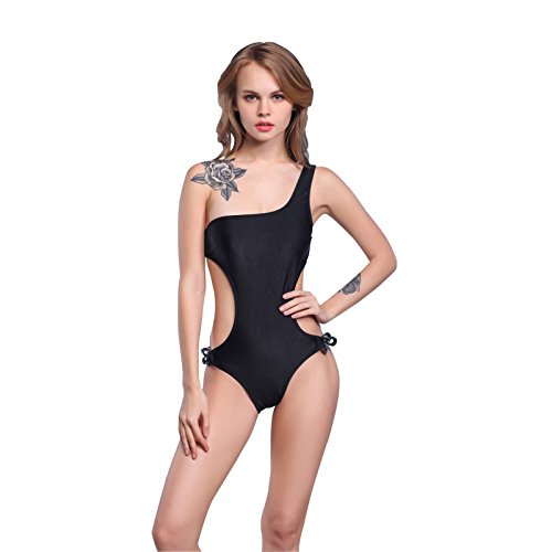 Polovi Women's Swimsuits High Fashion One-shoulder Side Cut Out Monokini Black