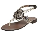 Pelle Moda Womens Mahala Jewled Flat Thong Sandal