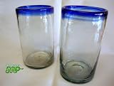 Drinking Glasses Set of 2 Hand Blown in MEXICO Blue Fade [Mexican Artistry]