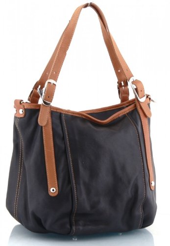 Ledertasche - Umhängetasche schwarz mit braunen Riemen