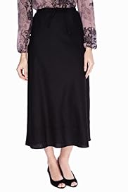 Linen Blend A-Line Plain Long Skirt