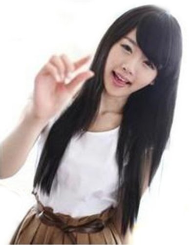 US 3-5 Days Delivery Cute natural Fashion Long Straight Wig Kanekalon BLACK Full Wigs jf010161