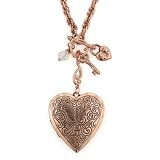 Heart Lockets Rose Gold Tone Charm Toggle Necklace
