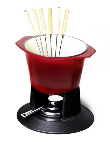 Le Creuset Red 1.5 Qt Fondue Set with 6 Forks