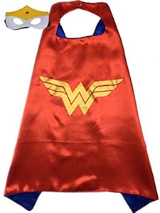 Superhero or Princess CAPE & MASK SET Kids Childrens Halloween Costume (Red & Blue (Wonder Woman))
