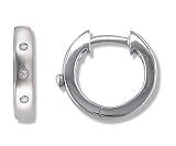 Diamond Gypsy-Setting Hoop Earrings in 14k White Gold (with Safety Lock)