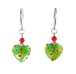Earrings - E316 - Millefiore Heart and Swarovski (tm) Crystal Beads ~ Green Multi Flowers