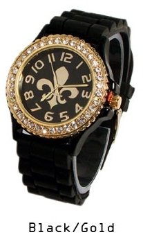 322 FLEUR-Black & Gold, Fleur De Lis Watch, Bling Bling for Women