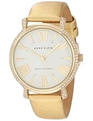 Anne Klein Womens AK/1154WTGD Swarovski Crystal Accented Gold-Tone Leather Strap Watch
