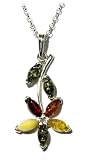 Sterling Silver Multi-Color Amber Flower Pendant, 18
