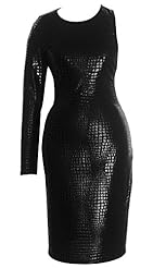 Long Sleeves Snake Print Sheath Faux-Leather Backless Cutout Round Neck Evening Dress/Party Dress 