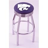 Kansas State Wildcats 30 Single-ring Swivel Bar Stool with 2.5 Ribbed Chrome Accent Ring