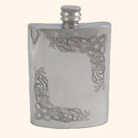 Pewter rectangular hip flask with Serpent Scroll motif