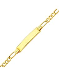 14K Yellow Gold 3.0mm Hollow Baby ID Figaro Bracelet with Spring Ring Clasp - 6" Inches