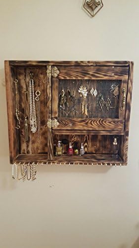 Re-Purposed Re-Claimed Large Wooden All-in-One Jewelry Holder/Organizer Wall Hanging! Torched!