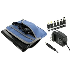 MSI Wind U120-020US 10-Inch Netbook Neoprene Sleeve Slip Case and AC Wall Adapter Charger (Invisible Zipper Tri-Pocket - Blue)