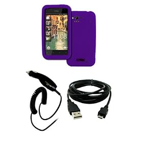EMPIRE Verizon HTC Rhyme Purple Silicone Skin Case Cover + Car Charger (CLA) + USB Data Cable... by