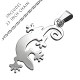 Stainless Steel Lucky Lizard Pendant with 23 Inch Stainless Steel Chain