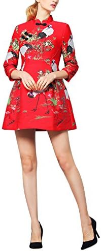 YAYAJIE Spring Cheongsam Style Embroidery Long Sleeve Wedding Party Mini Dress