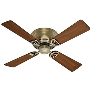 Hunter 23860 Low Profile lll 42-Inch 4 Walnut Blades Ceiling Fan Antique Brass